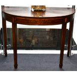 A George III Mahogany, Satinwood and Tulipwood Banded Demi-Lune Side Table, late 18th century, the