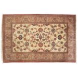 Kashan Silk Rug Central Iran, circa 1950 The cream field with an all over design of palmettes and