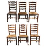 A Good Set of Eight Late George III Elm, Ash and Rush Seated Dining Chairs, Lancashire/Cheshire