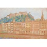 Sir William Rothenstein (1872-1945) ''Old Town Salzburg'' Signed and dated 1922, pastel, 34cm by