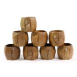 Mouseman: Eight Robert Thompson English Oak Napkin Rings, of octagonal form, each with carved