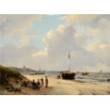 Everhardus Koster (1817-1892) Dutch Fisherfolk on the beach Oil on panel, 13.5cm by 19cm Provenance: