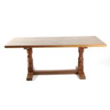 Mouseman: A Robert Thompson English Oak 6ft Refectory Dining Table, the rectangular dowelled top