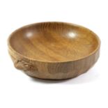 Mouseman: A Robert Thompson English Oak Nut Bowl, tooled exterior, with carved mouse signature, 16cm