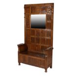 Mouseman: A Robert Thompson English Oak Hall Stand, with penny moulded top above a panelled back