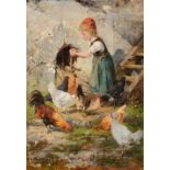 Antonis Matteo Montemezzo (1841-1898) Italian Feeding the Chickens Signed and dated (18)76, oil on