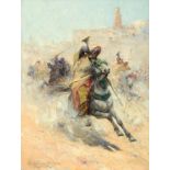 Edmund Aubrey Hunt (1855-1922) American Advancing horse mounted Moors at Rabat (Lab el barud)