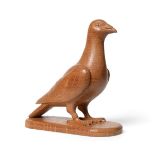 Woodpeckerman: A Stan Dodds (1928-2012) Carved English Oak Racing Pigeon, with ring to leg, on a