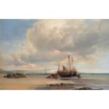 Attributed to James Webb (1825-1895) Beached fishing vessels and fisherfolk on Dover Sands Oil on