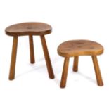 Horseshoeman: An English Oak Cow and Calf Stool, each on three octagonal legs, each with recessed