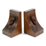 Mouseman: A Pair of Robert Thompson English Oak Single Mouse Bookends, each with carved mouse