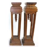 Mouseman: A Pair of Robert Thompson English Oak Plant Stands, the stepped square tops above four