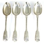 A set of four Victorian silver fiddle thread and shell pattern table spoons, Francis Higgins, London