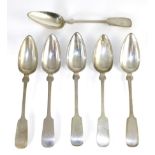 A set of six Continental silver table spoons, makers mark F.L. and marked for 12 loth, prick dated