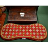 A 19th century rosewood table desk; a Victorian beadwork centrepiece / sideboard stand