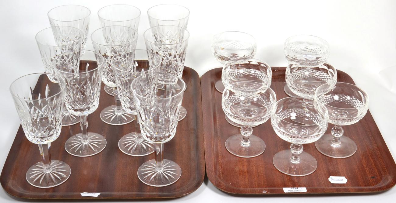 A set of ten Waterford crystal goblets and a set of seven Waterford crystal sundae dishes (two