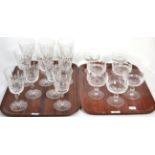 A set of ten Waterford crystal goblets and a set of seven Waterford crystal sundae dishes (two