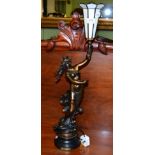 After Louis Moreau, a spelter figural table lamp