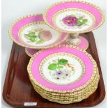 A Copeland pink ground botanical dessert service