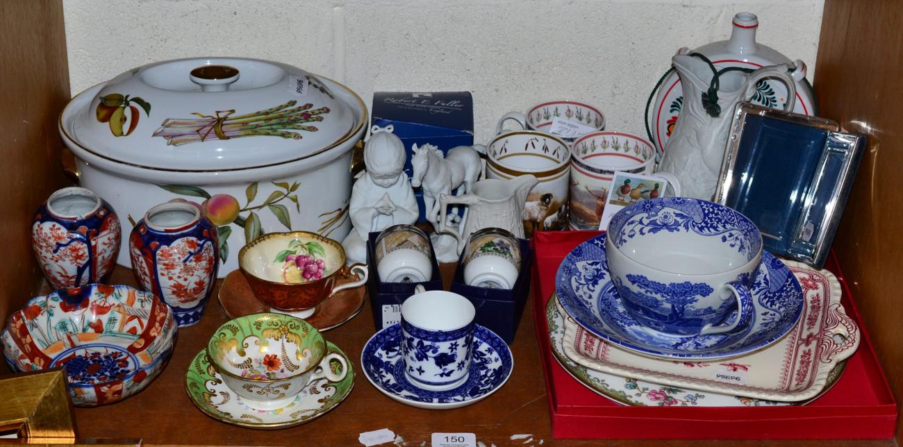 Two silver photograph frames, together with a group of ceramics including a pair of 19th century