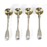 A set of four Victorian silver fiddle and thread pattern salt spoons, Chawner & Co