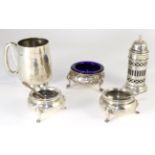 A pair of Victorian silver salts, Robert Hennell, Londnon 1869; another single example also by