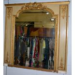 A French painted and gilt overmantle mirror