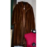 Bradleys brown mink three quarter length coat with shawl collar