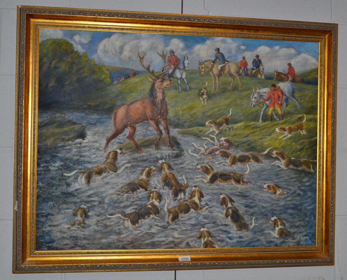 George Anderson Short (1856-1945), Stag held at bay by pack of hounds, signed and dated (19)45,