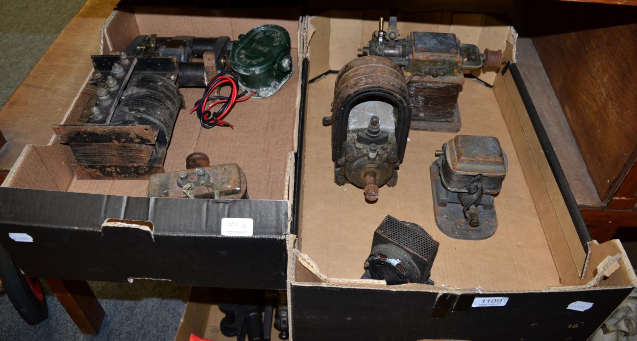 Seven electric motors and switch (two boxes)