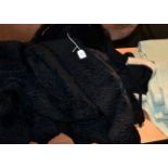 A Rensor black wool coat with velvet and fur trimmed collar, large buttons; black gilet with