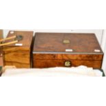 A Victorian rosewood sewing box and a Victorian olive wood jewellery box (2)