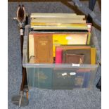 A silver topped cane, a Yorkshire Regiment swagger stick, two shooting sticks and various books