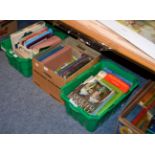 Three boxes of reference books for antiques and collecting, on subjects such as doll houses,