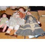 Heubach Koppelsdorf 302 bisque socket head doll, with sleeping brown eyes, open mouth, wearing a