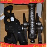 A brace of cast iron models of signal cannon, each with 23cm barrel cast with foliate rosettes and