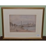 H.B** (19th century) ''Calais Harbour'', watercolour, bearing printed label verso