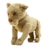 Circa 1930s/40s Jointed Mohair Lioness Soft Toy, with stitched terracotta nose, black stitched