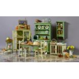 Assorted Dolls House Miniature Kitchen Furniture and Accessories, including a dresser and rack