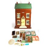 An Early 20th Century Painted Wooden Dolls House ''Park Villa'', with painted brick exterior, four