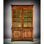 Tarbena Miniatures Regency Style Painted Glazed Bookcase, with silk lining, glazed doors enclosing