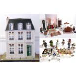 Modern Dolls House 'French Villa', with shuttered windows, back opening on three floors, fitted