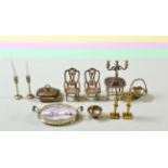 Assorted Dolls House Miniatures, including a Terry Curran blue and white pottery tray within a
