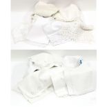 Assorted White Cotton and Linen Bed and Table Fabrics, including hand towels, pyjama cases with