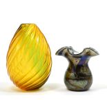 Vetreria Archimede Seguso for Murano, an orange lustre writhen glass vase, 18cm; together with a