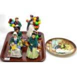 Six Royal Doulton figures and a plate