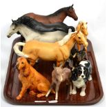 Beswick Horses including Quarter Horse, model No. 2186, brown matt, Black Beauty, black matt,