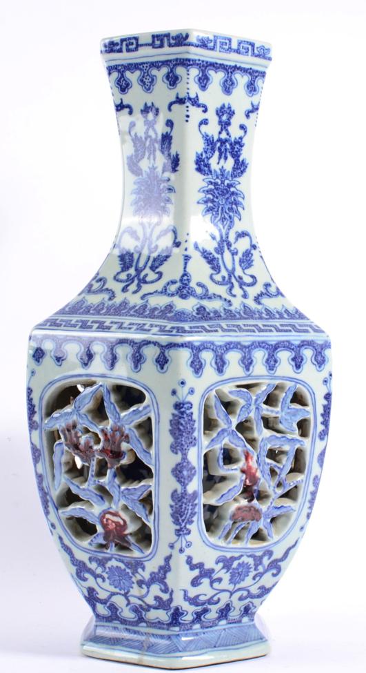 A Chinese Porcelain Octagonal Baluster Vase, Qianlong reign mark but not of the period, with