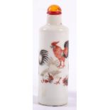 A Chinese Porcelain Snuff Bottle, of shouldered cylindrical form, painted in famille rose enamels