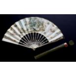 A Mid-18th Century Bone (?) Fan, possibly Dutch, the monture silvered and gilded and carved and